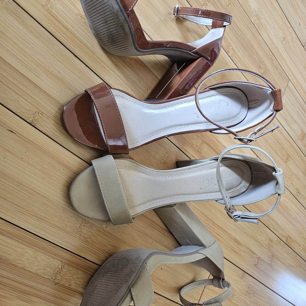 Women's Brown and Tan Heels Sz 6 - Picture 2 of 4